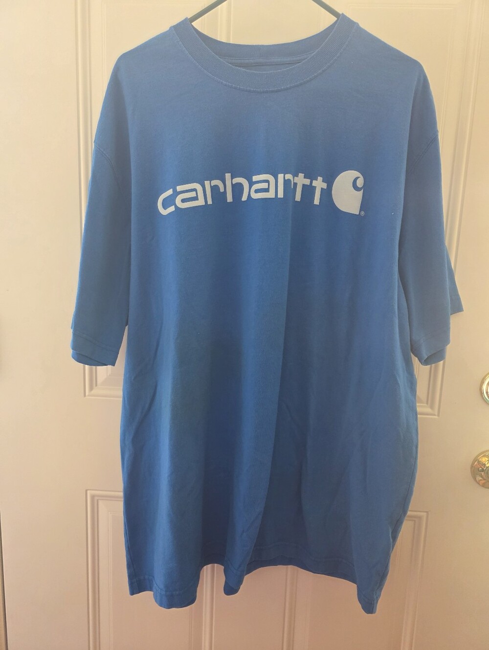 Carhartt Bright Blue Logo Tee with White Print Size XL